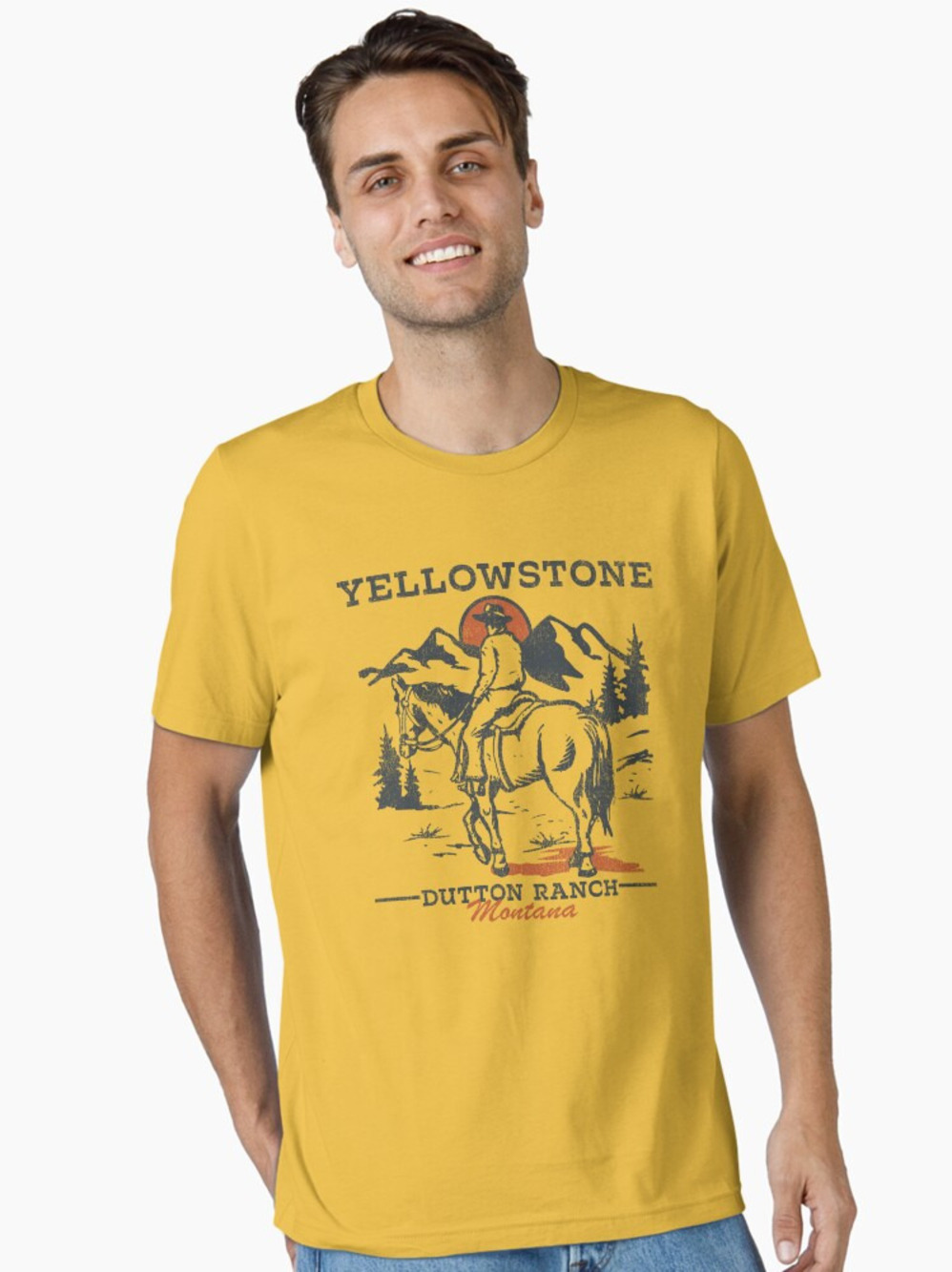 Yellowstone Dutton Ranch  Retro Cowboy Sunset  Essential T-Shirt
